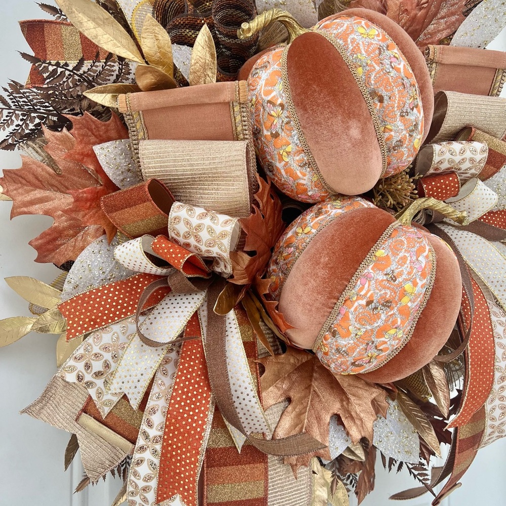 XL Handmade Elegant Fall Autumn Wreath for front door. Aprox 31” wide - Picture 6 of 10